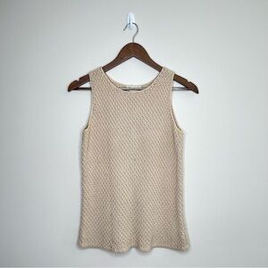 Eddie Bauer 100% Cotton Knit Sweater  Vest Beige Tan Size Small